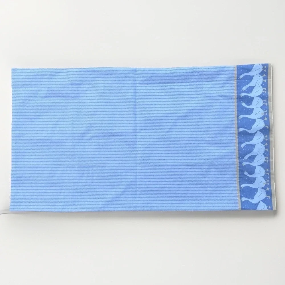 1980s Cottagecore Blue White Striped Pillowcase With Duck Border vintage